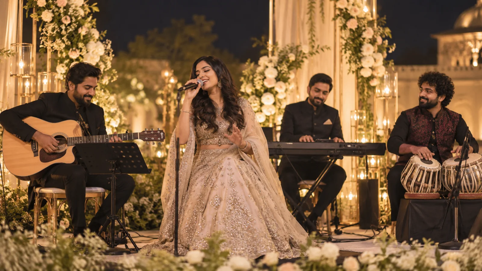 Live music ensemble on a wedding reception stage