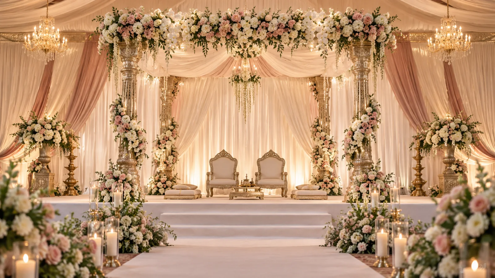 Ivory and blush floral wedding mandap