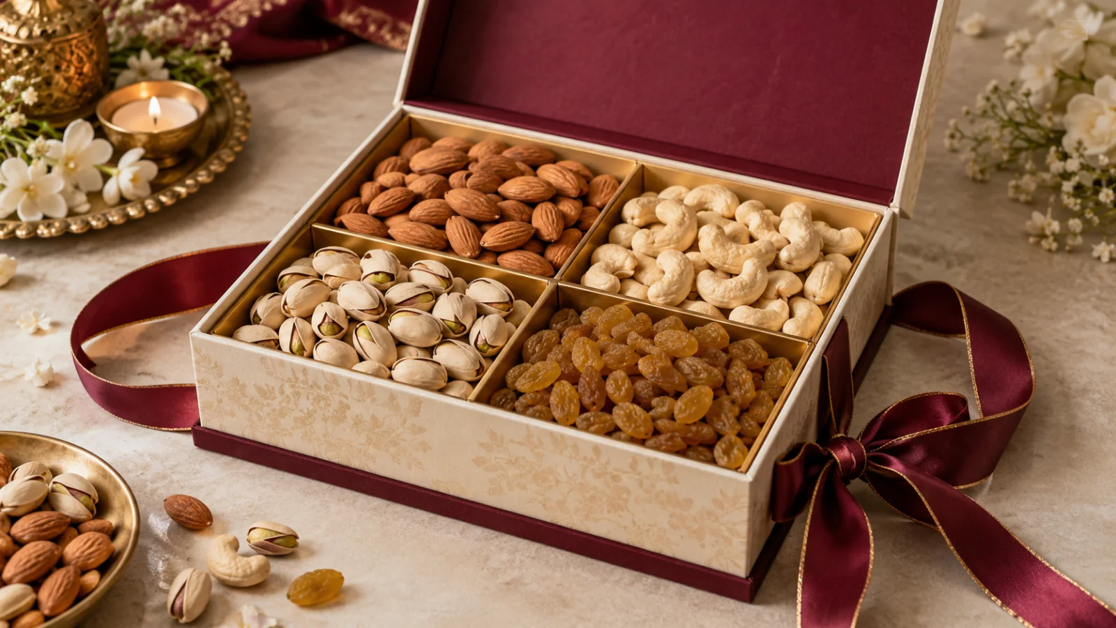 Wedding gift box with assorted dry fruits