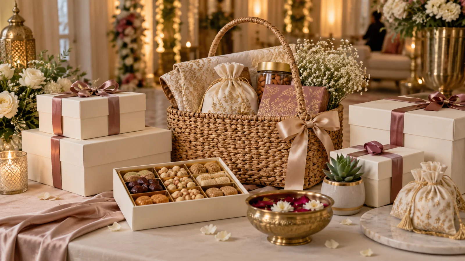Collection of wedding gifts and return favours