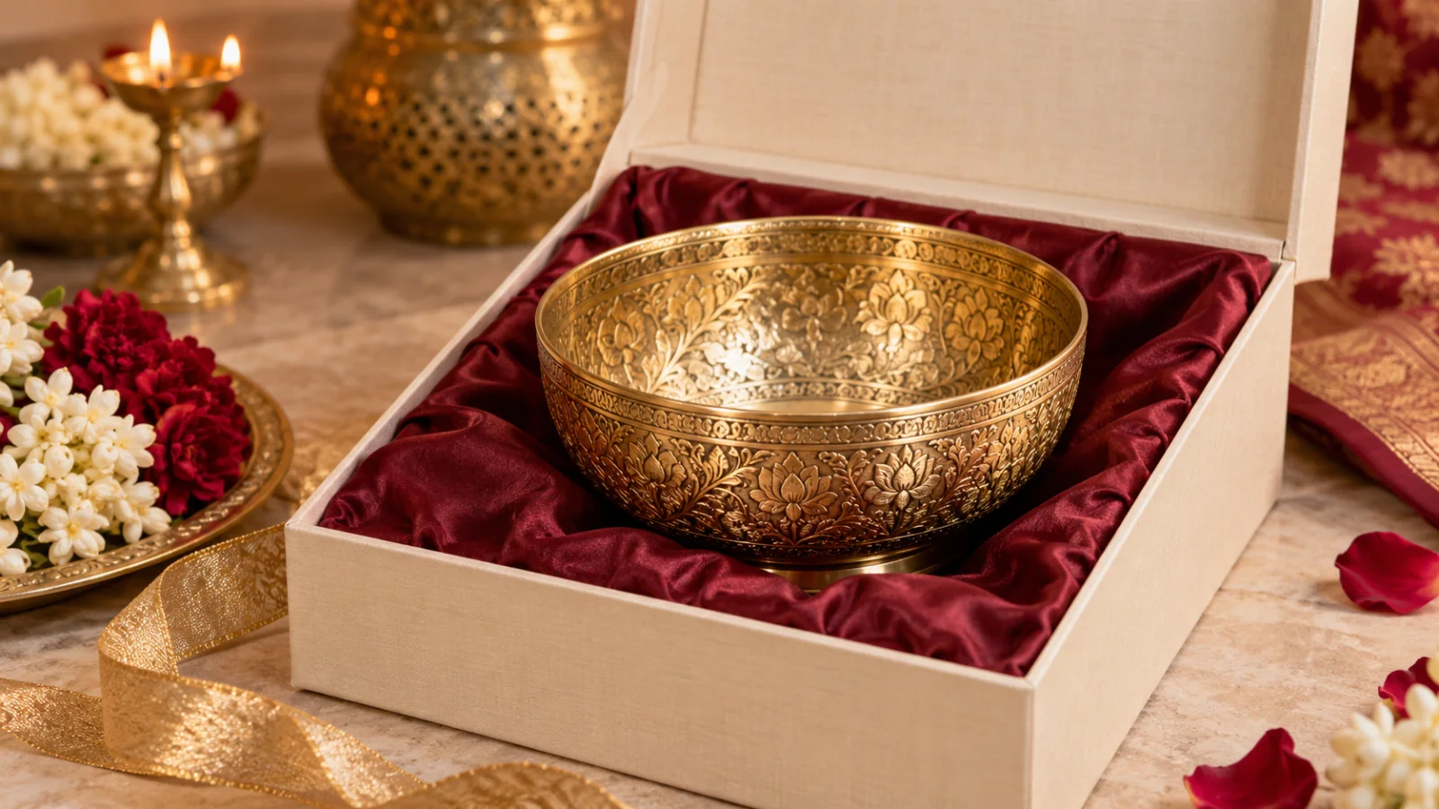 Brass bowl in an elegant presentation box