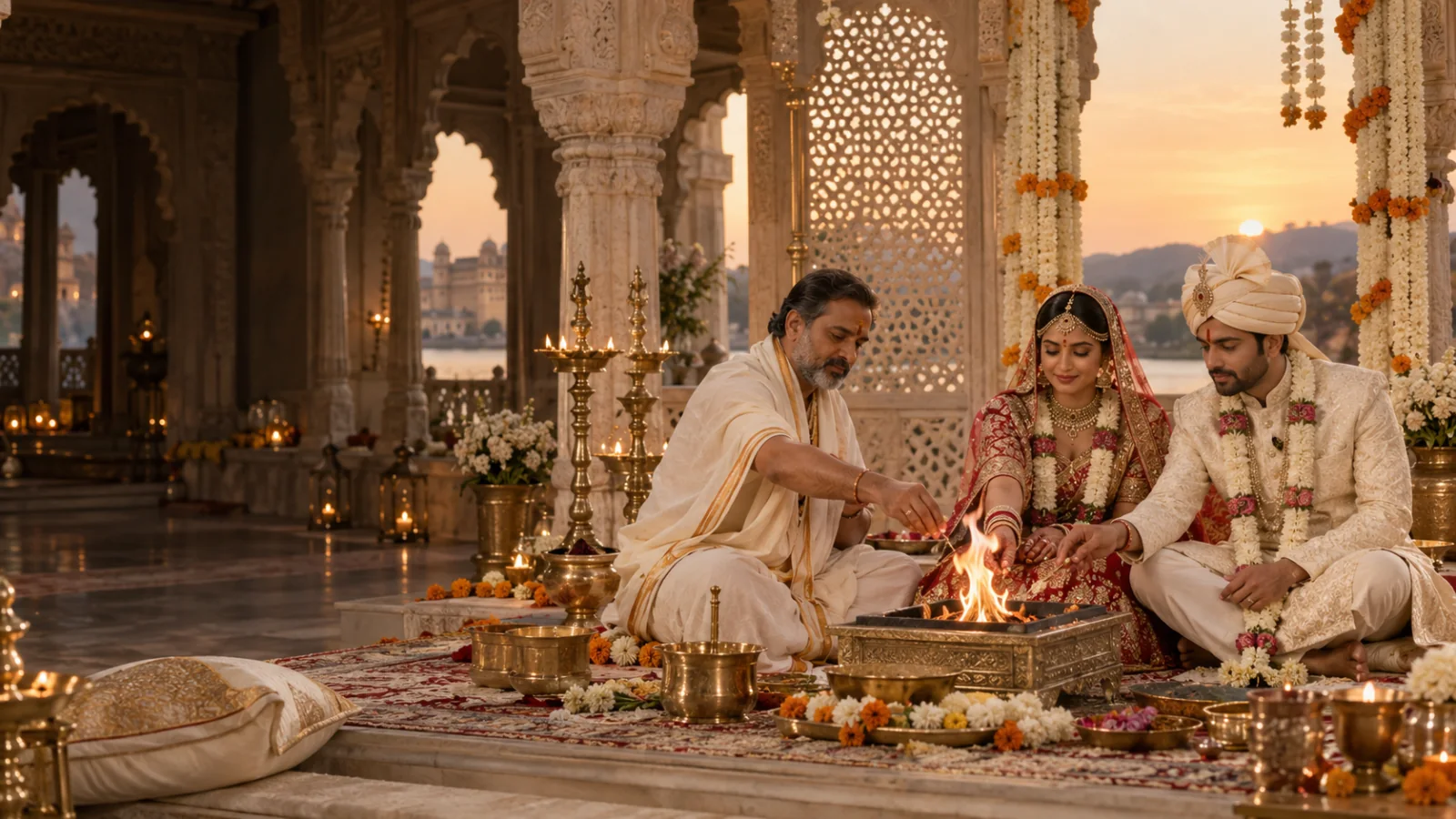 Illustrative pandit guiding a wedding ceremony
