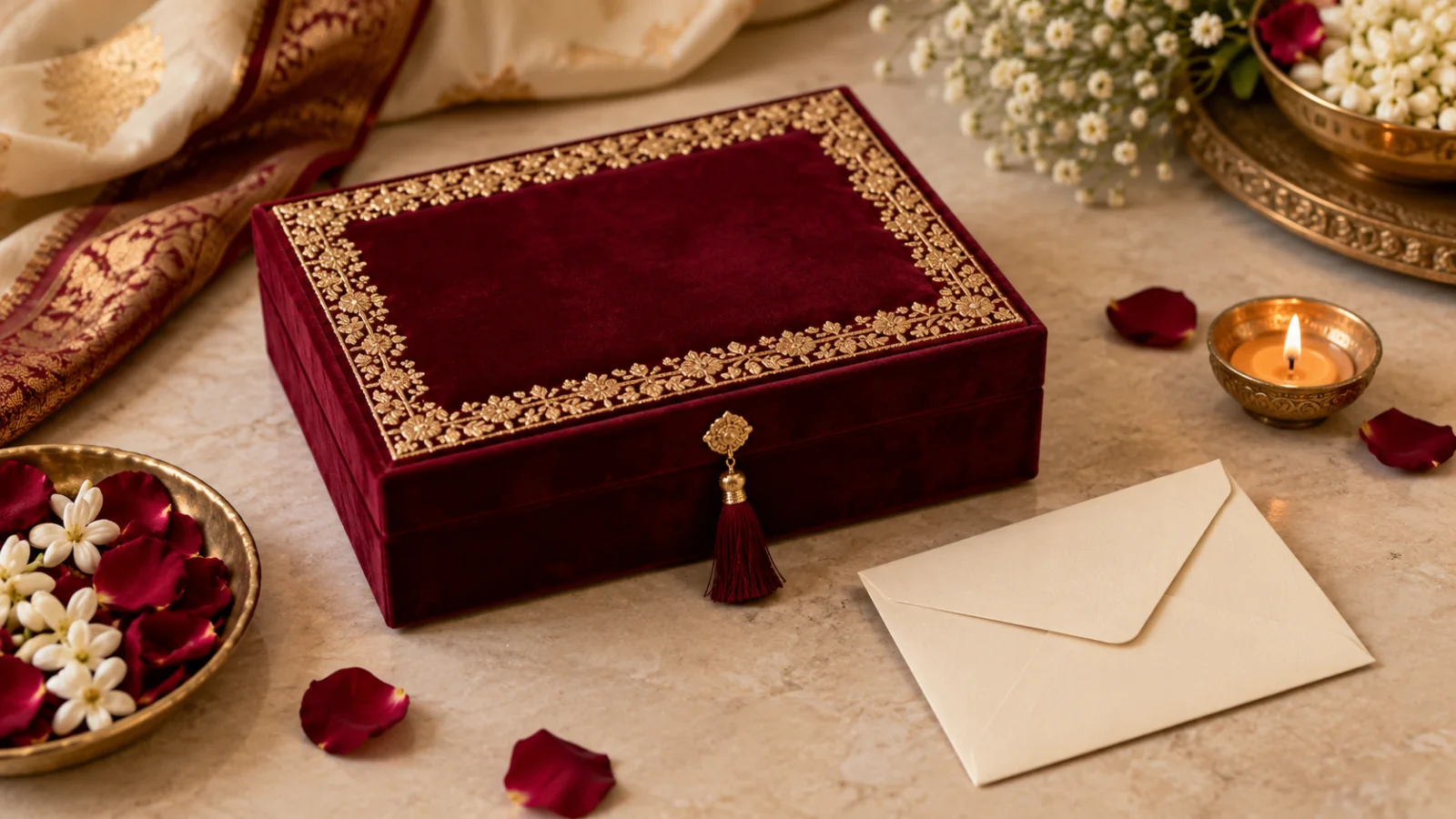 Burgundy shagun presentation box