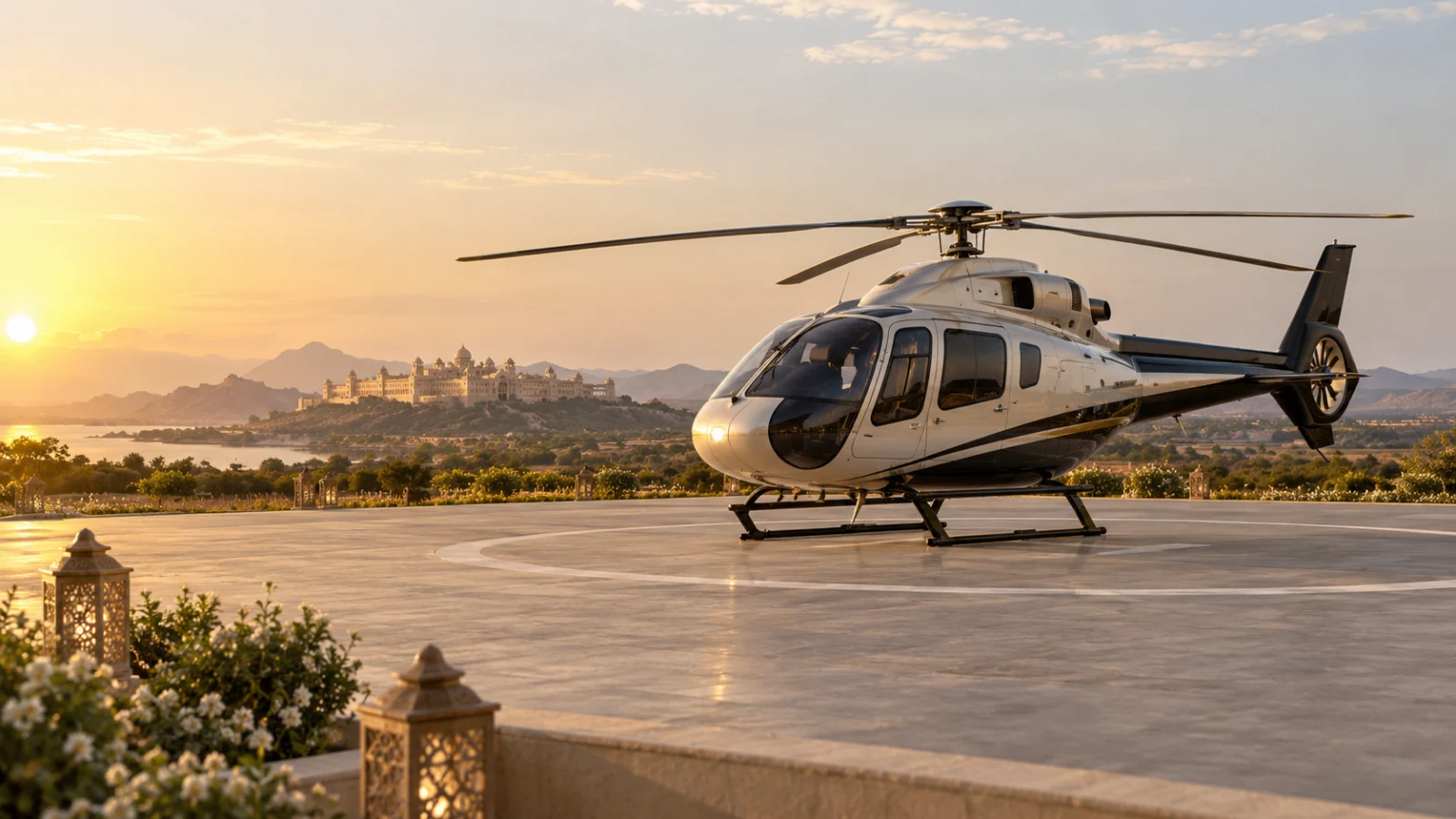 Illustrative private helicopter charter arrival