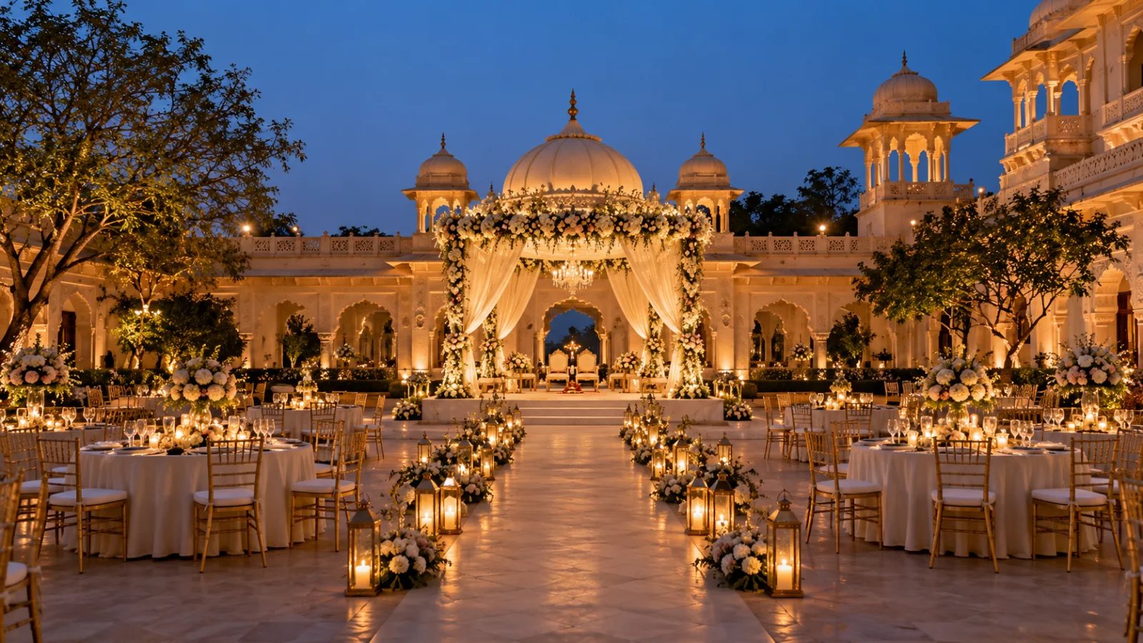 Palace courtyard prepared for a wedding reception